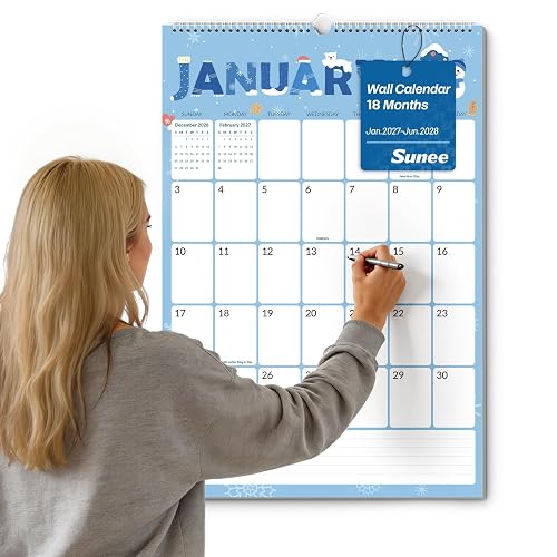 SUNEE 2027 Wall Calendar Large 22.75"x15.5", 18 Month January Calendar (Ends March 2028), Vertical Extra Large, Cute