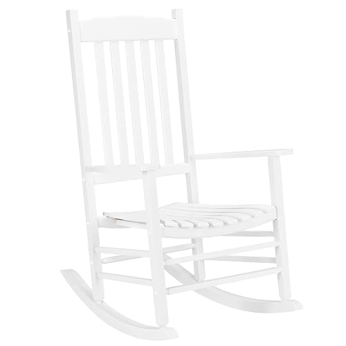 VINGLI Classic Wooden Rocking Chair with Handcrafted Comfort, Eco-Friendly and Durable Rocking Chair, Elegant and Stable Rocker for Indoor and Outdoor Use, White