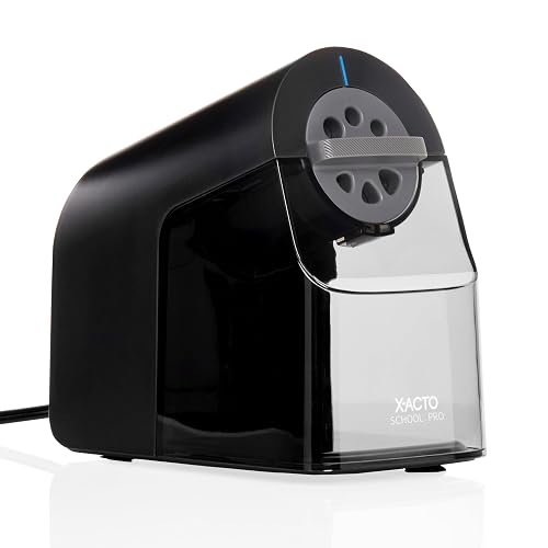 X-ACTO Pencil Sharpener, School Pro Electric Sharpener, Black, With Six Size Dial, XL Shavings Bin - Heavy Duty, Classroom Supplies