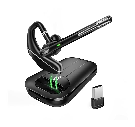 EKVANBEL Bluetooth Headset V5.3, Wireless Earpiece with 1000mAh Charging Case, 96H Talktime, Hands Free Noise Canceling Headphones with Dual-Mic for Cell Phones Computer, Trucker Home Office Work