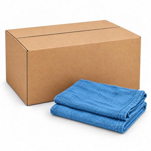 NEW Blue Huck Towels, 25 lb Box, 16in x 24in, 100% Cotton Cleaning Cloths | Highly Absorbent, Low Lint Shop Towels, For Windows, Car Detailing, Janitorial & Commercial Use