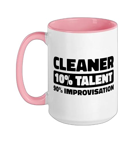 Cleaner Sanitation - Janitorial Housekeeping Cleaner Ceramic Mug, Pink/White, 15oz