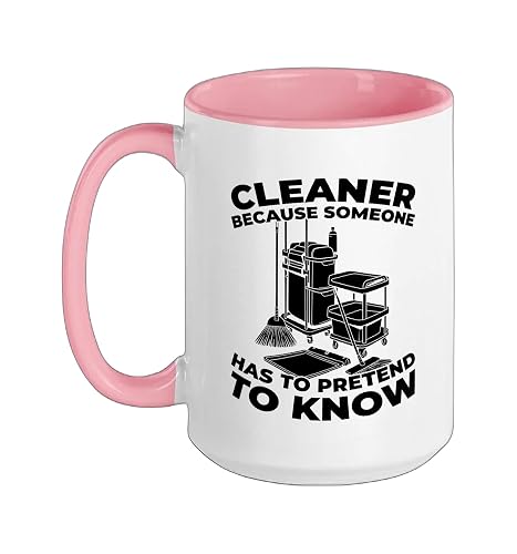 Cleaner Sanitation Janitorial - Housekeeping Cleaner Ceramic Mug, Pink/White, 15oz
