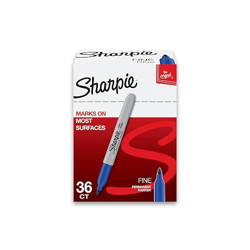 Sharpie Permanent Markers, Blue, Fine Tip, Bulk Set, 36 Count - For Plastic, Metal, Wood, And More