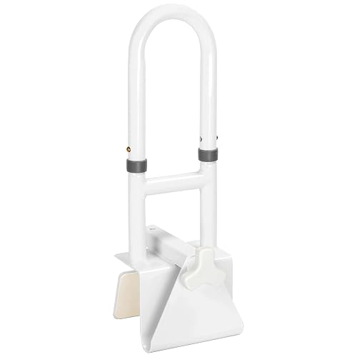 HEPO Bathtub Safety Rail for Elderly, Bathtub Grab Bars with Non-Slip | 250lb Steel Tub Rail, Tool-Free, Width 3.3-6.7", 15" Grip. Rust Proof, Easy Install, Senior Safe. Not for Fiberglass