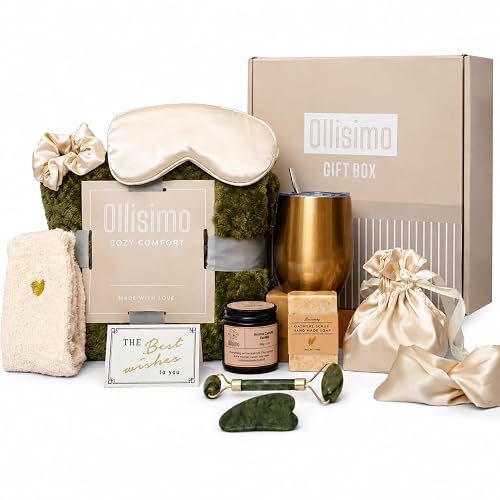 Ollisimo Luxury Spa Gift Basket for Women Self Care Kit, Hug in a Box, Get Well Soon Package, Thinking of You Gift, Birthday Box, Relaxing Set, Sympathy Present for Her, Mom, Wife, Sister, Friend