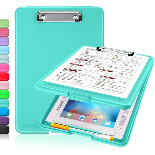 Sooez Clipboard with Storage, Plastic Nursing Clip Boards 8.5x11 | Durable Clipboard Binder Folder, Portable, Hangable, Low Profile Clip for A4 Letter Size Paper, Office & School Supplies