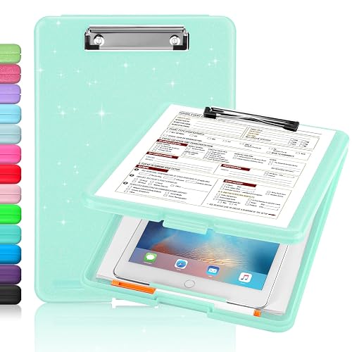 Sooez Glitter Clipboard with Storage, Cute Nursing Clip Boards 8.5x11 | Sparkle Plastic Clipboard Folder, Hangable, Low Profile Clip for A4 Letter Size Paper, Women Teacher Nurse Student Essentials