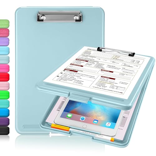 Sooez Clipboard with Storage, Plastic Nursing Clip Boards 8.5x11 | Durable Clipboard Binder Folder, Portable, Hangable, Low Profile Clip for A4 Letter Size Paper, Office & School Supplies