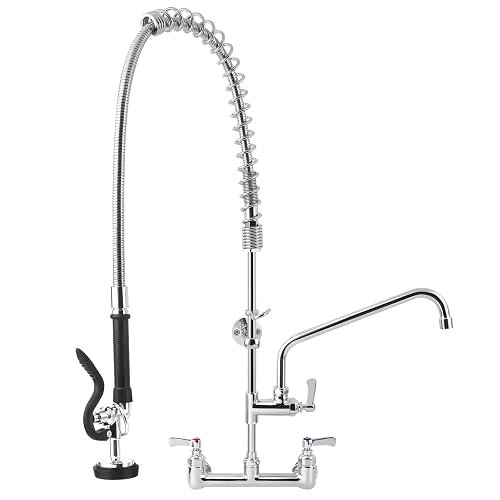BZIMAK 36" Height Commercial Faucet with Sprayer Commercial Sink Faucet | 8" Adjustable Center & 12" Add-on Swing Spout Wall Mount Commercial Sink Faucet for Commercial Restaurant Industrial Kitchen