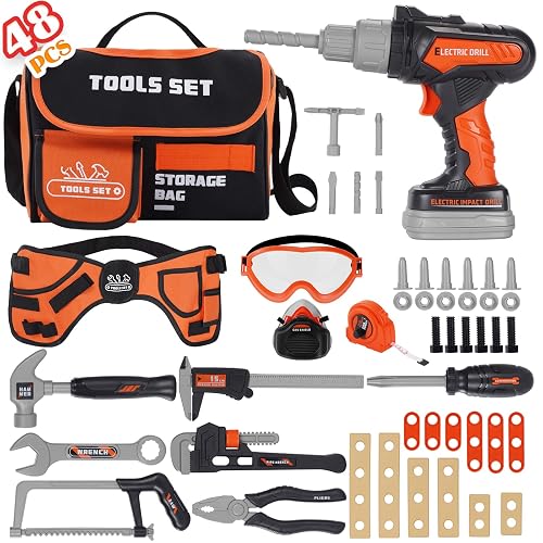 Kids Tool Set, Toddler Tool Set for Kids Ages 3 4 5 6 7 8, Construction Tools with Toy Drill, Kids Tool Kit with Tool Belt&Tape Measure, Pretend Role Play Tool, Christmas Birthday Gifts for Boys Girls