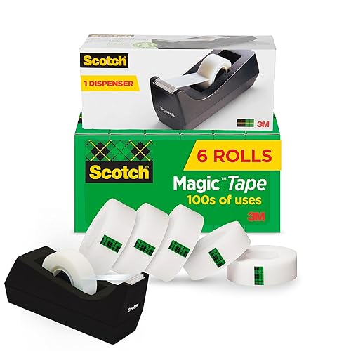 Scotch Magic Tape with Scotch Desktop Dispenser, 6 rolls of 3/4" x 1000" | Plus 1 Desktop Tape Dispenser, Great for Repair, Wrapping and Office Applications