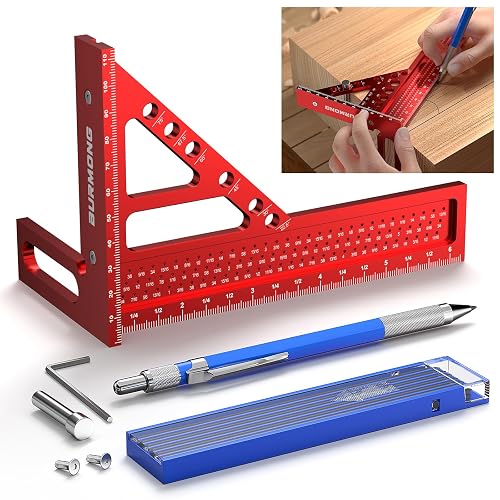 BURMONG 3D Multi-Angle Carpenter Square, 3-in-1 Aluminum Woodworking Tool | 4.4" × 6.42", Adjustable Angle Stop, Height Gauge, Anti-Slip 3D Lock, CNC & Laser-Etched Scales