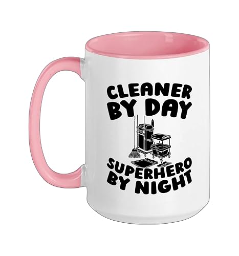 Cleaner Janitorial Housekeeping - Sanitation Cleaner Ceramic Mug, Pink/White, 15oz