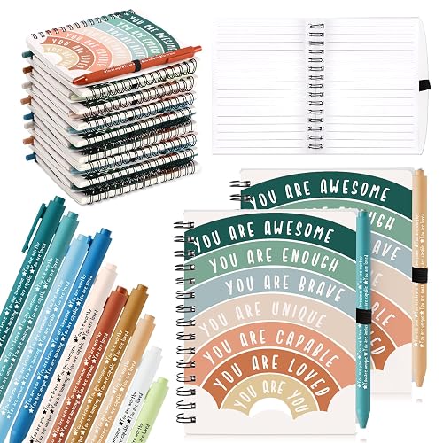 Thenshop 60 Pcs Mental Health Awareness Wellness Gifts, Rainbow | 20 Positive Affirmation Journal Notebooks and 20 Self Care Pens, Back to School Items for Teacher Counselor Student