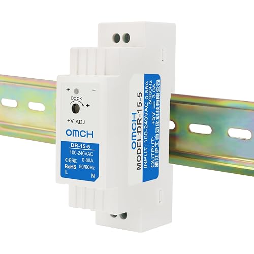 OMCH DR-15-5 DIN Rail Power Supply 15W 5V 3A Industrial SMPS | Features multiple safety protections, high efficiency, and EMI suppression for reliable operation.