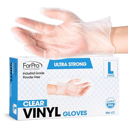 ForPro Disposable Vinyl Gloves, 3.9 Mil, Powder & Latex-Free, Food Safe | Industrial Grade, Ultra Strong, Multi-Purpose Gloves | Non-Sterile, Ambidextrous