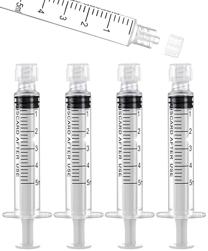 5mL Luer Lock Syringes Without Needle - Sterile Syringe with Cap, 50 Pack | Individually Wrapped, Professional, Industrial & Personal Home Care