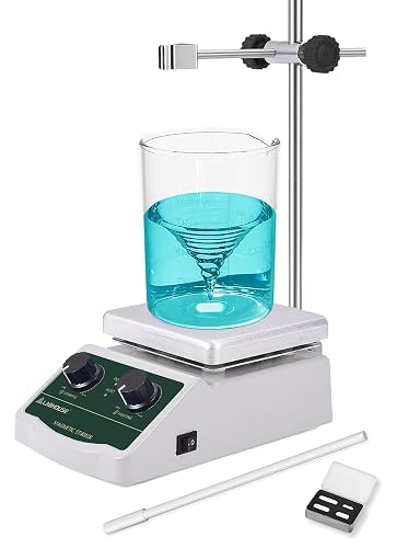 LABHOUSE LHS-2 Magnetic Stirrer Hot Plate, 300°C/572°F, 2000RPM, 2L | Plate surface temp up to 300°C, PTFE stir bars & recycler, support stand, variable speed, for lab heating & mixing