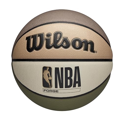 WILSON NBA Forge Wow Indoor/Outdoor Basketball - Beige/Green, Size 7-29.5"