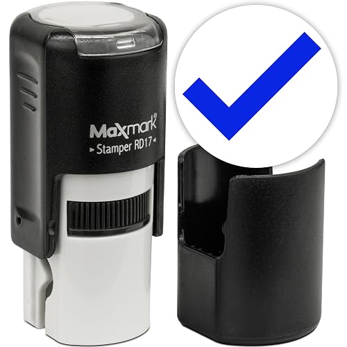 MaxMark Round Self Inking Emoji Stamp - Check - Blue Ink