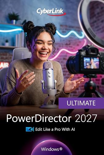CyberLink PowerDirector 2027 Ultimate | AI Video Editing Software for Windows | Video Edit by Chat, Voice Cloning, AI Audio Cleanup, 4K & HDR Export [Product Key Card]