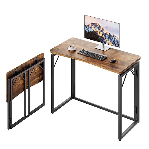 JOYMOOP Folding Desk, No Assembly, Rustic Brown Foldable Table Small Spaces | Foldable Desk for Work, Study, Craft | Lightweight & Portable Foldable Table | Small Desk Easy to Storage | Hold 150 lbs
