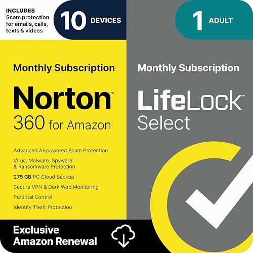 Norton 360 with LifeLock Select, 10 Devices, 1 Mo [Subscription] | All-in-One Device, Privacy & Identity Protection; Activation Required