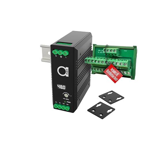 Industrial 48V DIN Rail Power Supply 120W + 12-Port DC Distribution Kit | Adjustable 48-52V for PoE, 2.5A, LED voltage readout, fanless IP40 - 6kV surge, overload auto-recovery, -40 to +85C, 48VDC