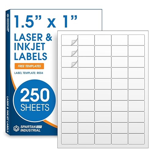 1.5" X 1" Matte White Printable Address Labels (250 Sheets, 12500 Labels) | Mailing Labels and Barcode Stickers for Laser & Inkjet Printers - Spartan Industrial Template R004