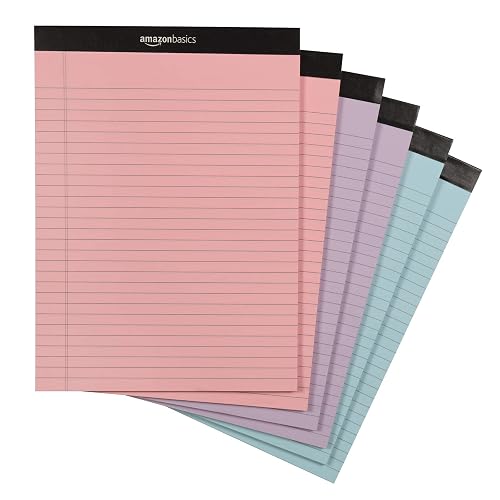 Amazon Basics Wide Ruled Lined Writing Note Pads with Sturdy Back, 8.5" x 11.75", Multicolor, 6-Pack, 300 Sheets, Perforated