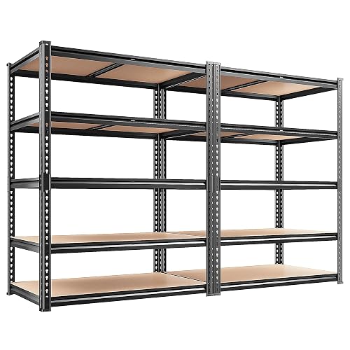 REIBII 2 Pack Garage Shelving, 2400LBS Each,Heavy Duty Storage Shelves | For Basement Pantry Workshop,36"W x 16"D x 72"H Each,5 Tier Freestanding Metal Shelving,1.4mm Rolled-Edge Posts,Adjustable