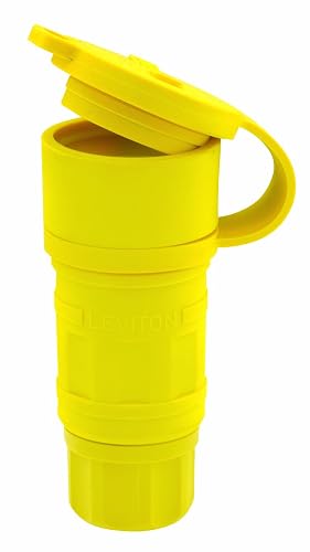 Leviton 15 Amp, 125 Volt, Connector, Straight Blade, Industrial Grade, Grounding, Wetguard, 15W47, Yellow