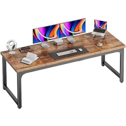 63 x 19.7 Inch Computer Desk, 0.95'' Thicker, Heavy Duty, Rustic Brown | Larger, Wider Office Desk with Robust Metal Tubes, Gaming Study Work Desk for Home Office, Bedroom, Larger Legroom