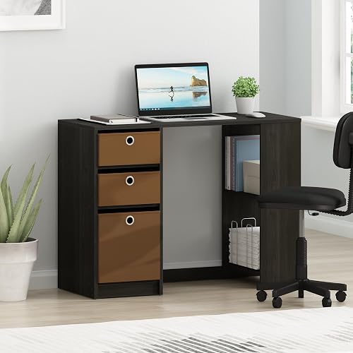 Furinno Jaya 39.4" Wide Desk, Gaming Desk, Espresso | Drawer Bins, Computer Desk with Side Book Shelf, Writing Desk, Office Desk for Home Office, Study Room, Dorm, Bedroom