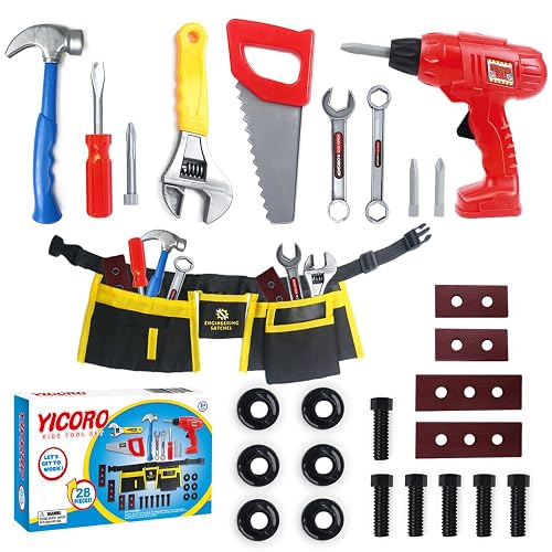 YICORO Kids Tool Set – 28 PCS Toddler Tool Set with Toy Drill, Pretend Play Toy Tools for Kids Ages 3,4,5,6,7,8 Years Old, Boy Toys