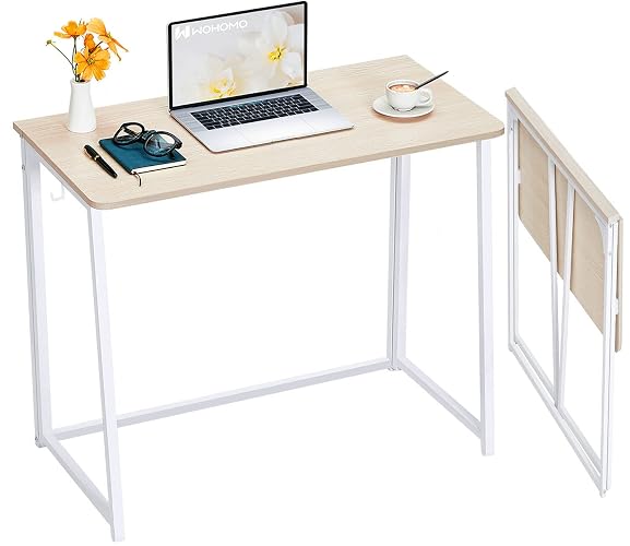 WOHOMO Folding Desk, 39.4" Foldable Computer Table for Small Spaces, Oak | Easy Assembly and Fold, Sturdy Home office desks for Study Bedroom Dorm Space Saving Writing Work Apartment