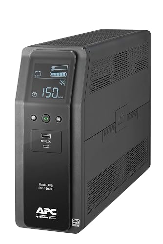 APC BR1500MS2 Pure Sine Wave UPS Battery Backup & Surge Protector | 1500VA/900W Back-UPS Pro sinewave UPS for PC, Gaming, electronics. 10 Outlets. USB-C charging. UL & Energy Star certified