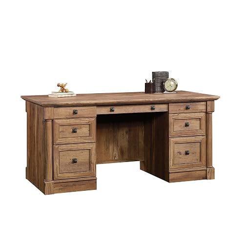 Sauder Palladia Executive Desk, 29.5"D x 65.1"W x 29.61"H, Vintage Oak finish