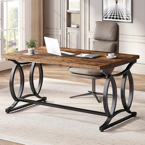 HSH Modern Home Office Computer Desk, Rustic Brown Wood Writing Desk, 47” | Home Office Computer Desks, Wooden Work Study Table for Bedroom Office Gaming PC Desk Workstation, Sturdy Easy Assembly