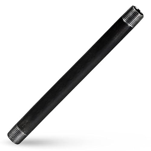 SupplyGiant 1/2 x 36 Inch Black Steel Pipe, Heavy Duty Industrial Malleable Iron Pipes, Pre Cut Threaded Nipple Great For All DIY Furniture And Black Pipe Shelving