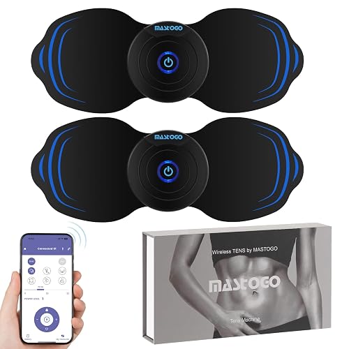 MASTOGO 12 Modes Wireless TENS Unit Muscle Stimulator for Pain Relief | App-Controlled TENS Machine, Dual Channel, Independent Control, 20 Intensity Levels, Shoulder, Neck Pain Relief, 8 PCS Pads