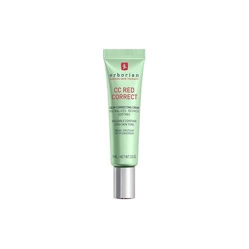 Erborian CC Red Color-Correcting Cream with SPF 25, Korean Skincare | Primer, neutralizes redness, calming, lightweight, evens tone, soothing, blurring, buildable, everyday wear, green pigment