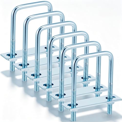Dunzy 6 Pcs Square U Bolts Zinc Plated with Nuts, M8 x 50 x 100mm | Heavy Duty Carbon Steel U Bolts for Boat Trailer Tube, Rectangular Wood and Metal Objects, Industrial and Scientific Supplies