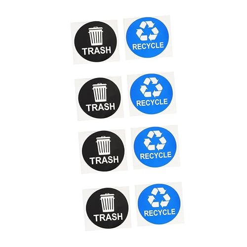 8Pcs Trash Recycling Stickers for Bins, PVC Peel and Stick Labels | 15x15x0.1cm Adhesive Decals, Removable Marking, for Schools, Public Sanitation and Janitorial Staff