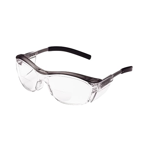 3M Safety Glasses with Readers, +2.5 Diopter, Clear Lens, Gray Frame | ANSI Z87, Soft Nose Bridge, Side Shields, Protective Eyewear, Nuvo Readers