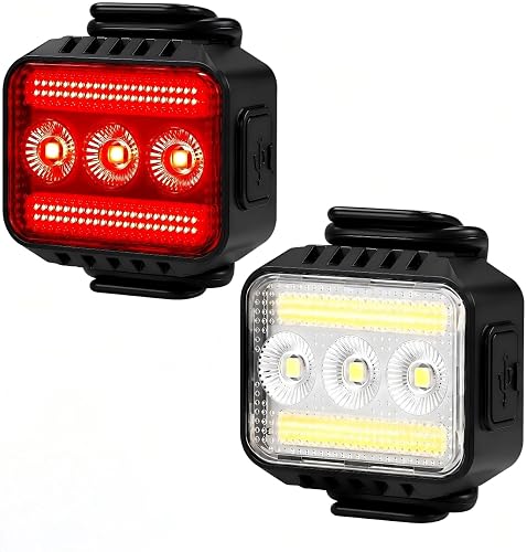 Jokpux Rechargeable Bike Lights Set, Bright Front Rear Bicycle Lights Waterproof for Night Cycling Safety