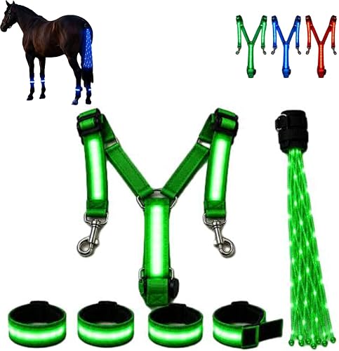 LED Equestrian Glow Safety Kit, Light-Up Horse-Riding Set | Horse LED Leg Straps, LED Horse Tack, Adjustable Chest Harness, High Visibility Night Riding Equipment