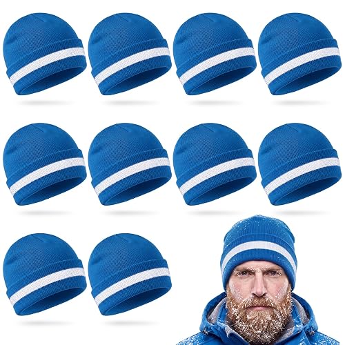 Tarpop Safety Beanie Bulk Reflective Beanie Knit Hat | High Visibility Hat, Winter Unisex Cap, Reflective Stripe, for Running Biking Guard, Warm Outdoor Night Visibility Safety