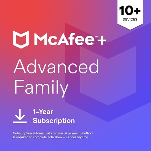 McAfee+ Advanced Family 2027 Antivirus Software, 10+ Devices | Auto-Renews | 1-year subscription includes identity theft coverage, Personal Data Cleanup, VPN, scam protection, identity monitoring